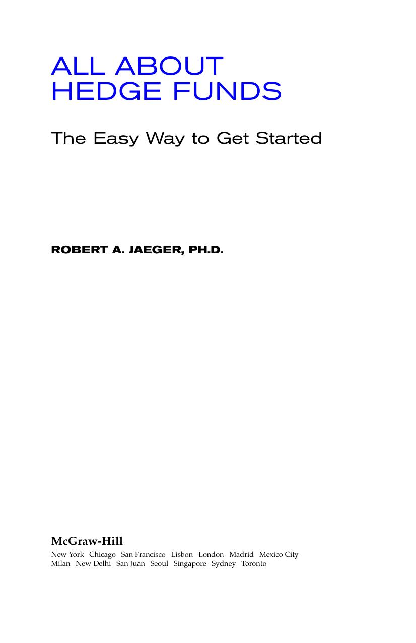All About Hedge Funds 1st Edition Jaeger Robert A
