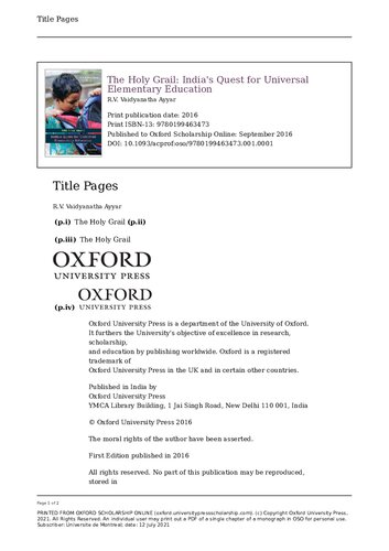 The Holy Grail Indias Quest For Universal Elementary Education Rv Vaidyanatha Ayyar