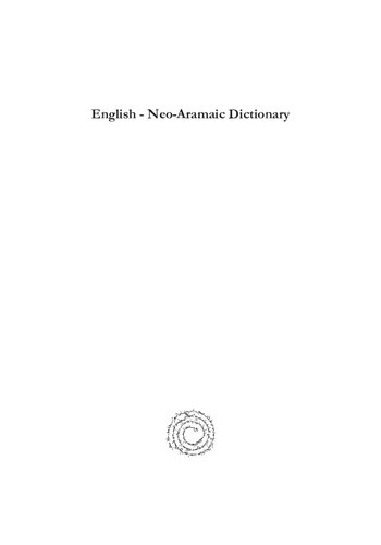 Western Neoaramaic Vocabulary 1st Edition Yona Sabar