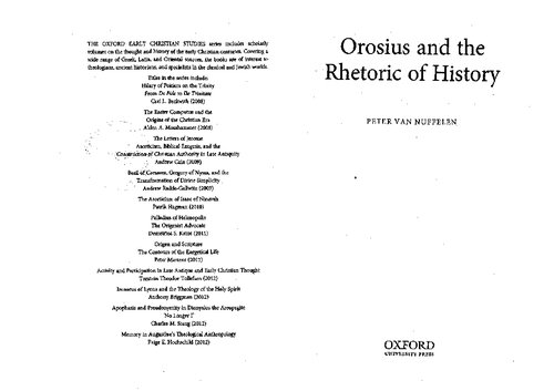 Orosius And The Rhetoric Of History Paperback Peter Van Nuffelen