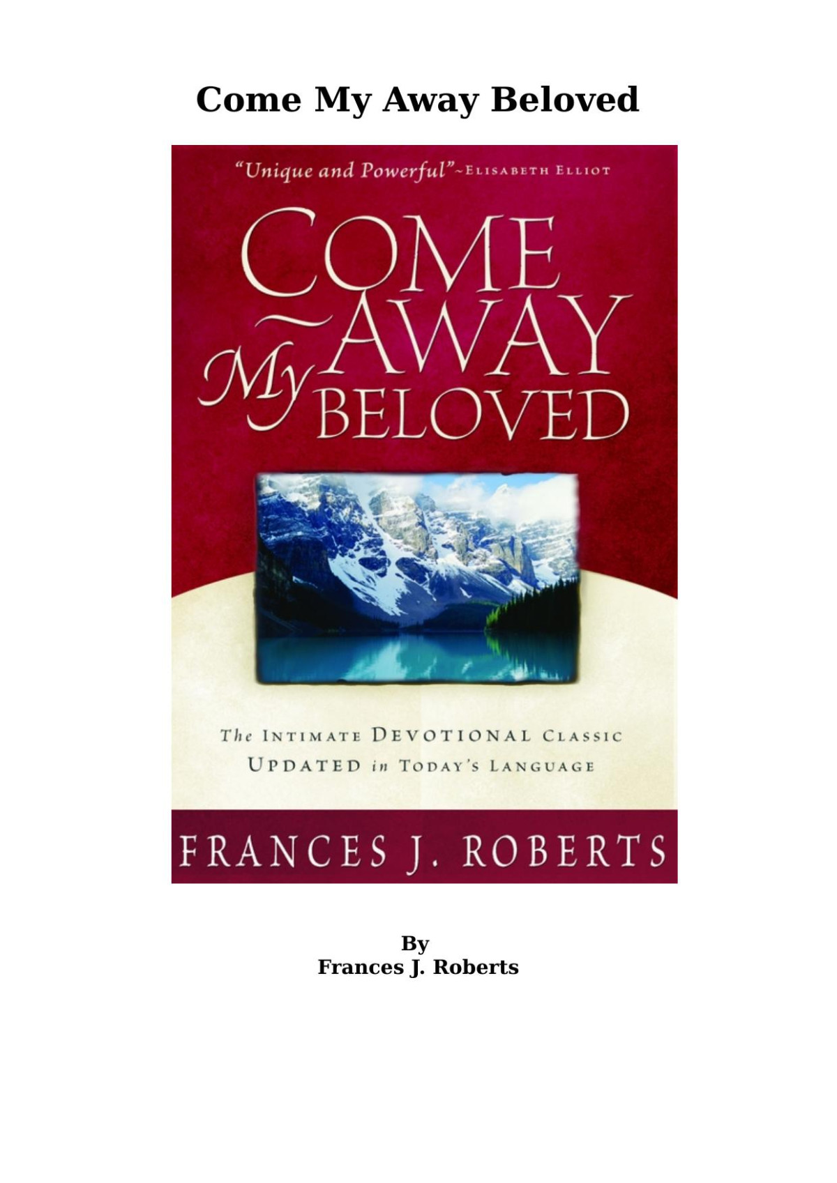 Come Away My Beloved Updated Roberts Frances J