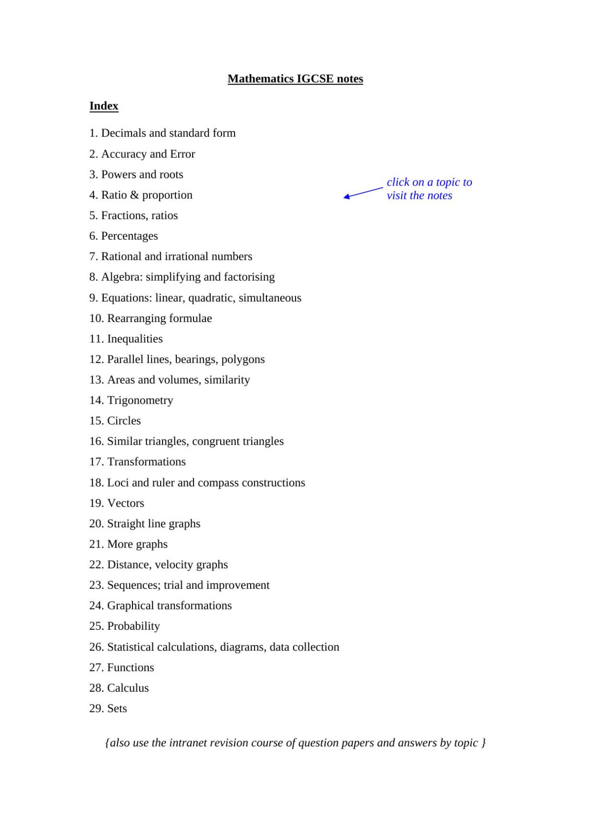 Mathematics Igcse Notes 1st Edition Anonymous