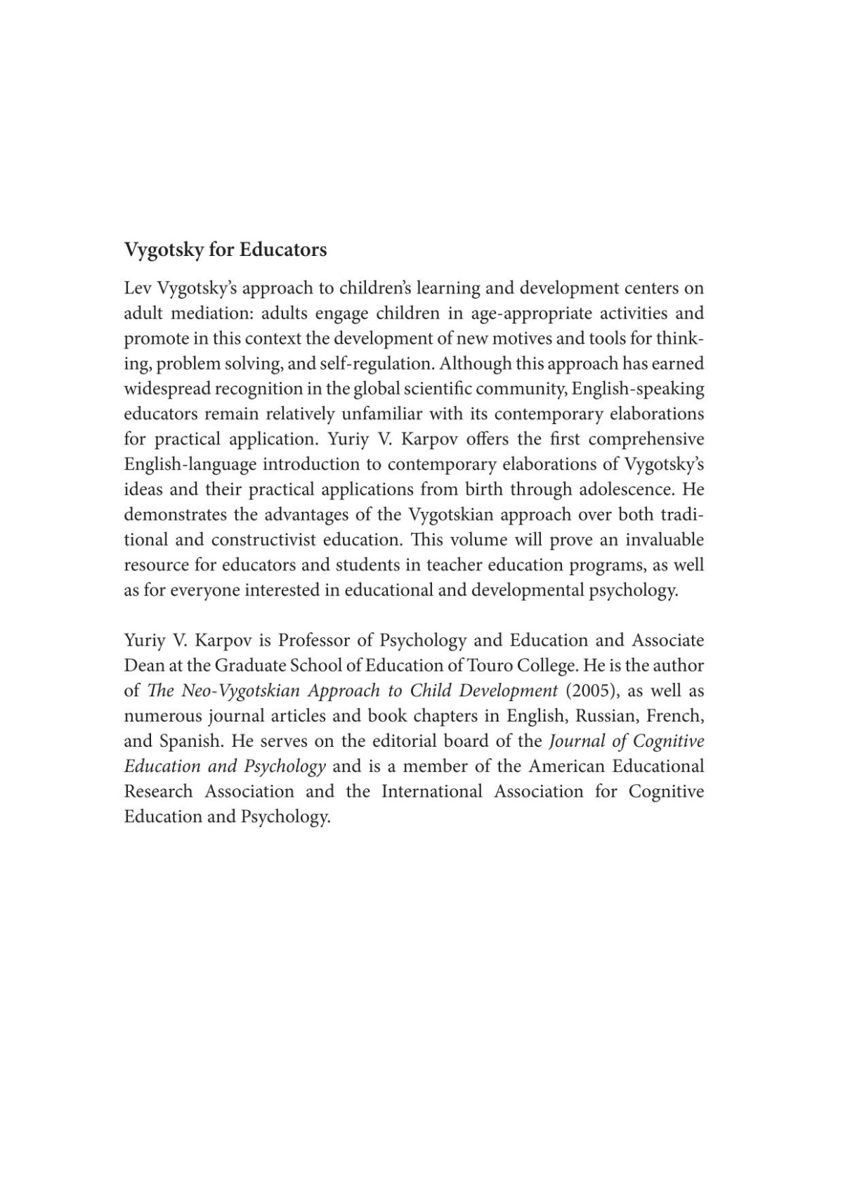 Vygotsky For Educators Yuriy V Karpov