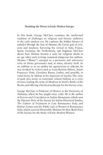 Doubting The Divine In Early Modern Europe The Revival Of Momus The Agnostic God George Mcclure
