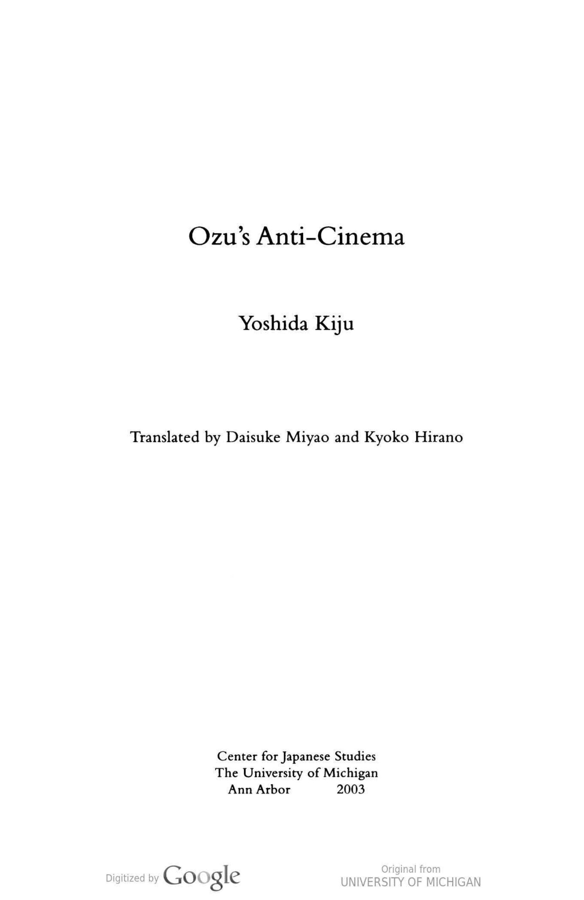 Ozus Anticinema Yoshida Kiju