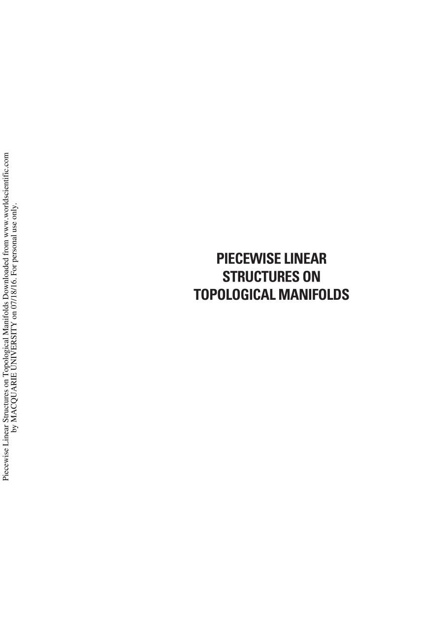 Piecewise Linear Structures On Topological Manifolds 1st Edition Yuli Rudyak