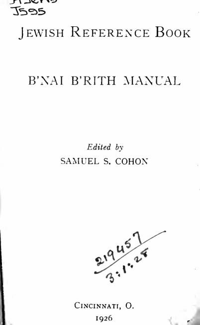Jewish Reference Book Bnai Brith Manual Classic Reprint Samuel S Cohon