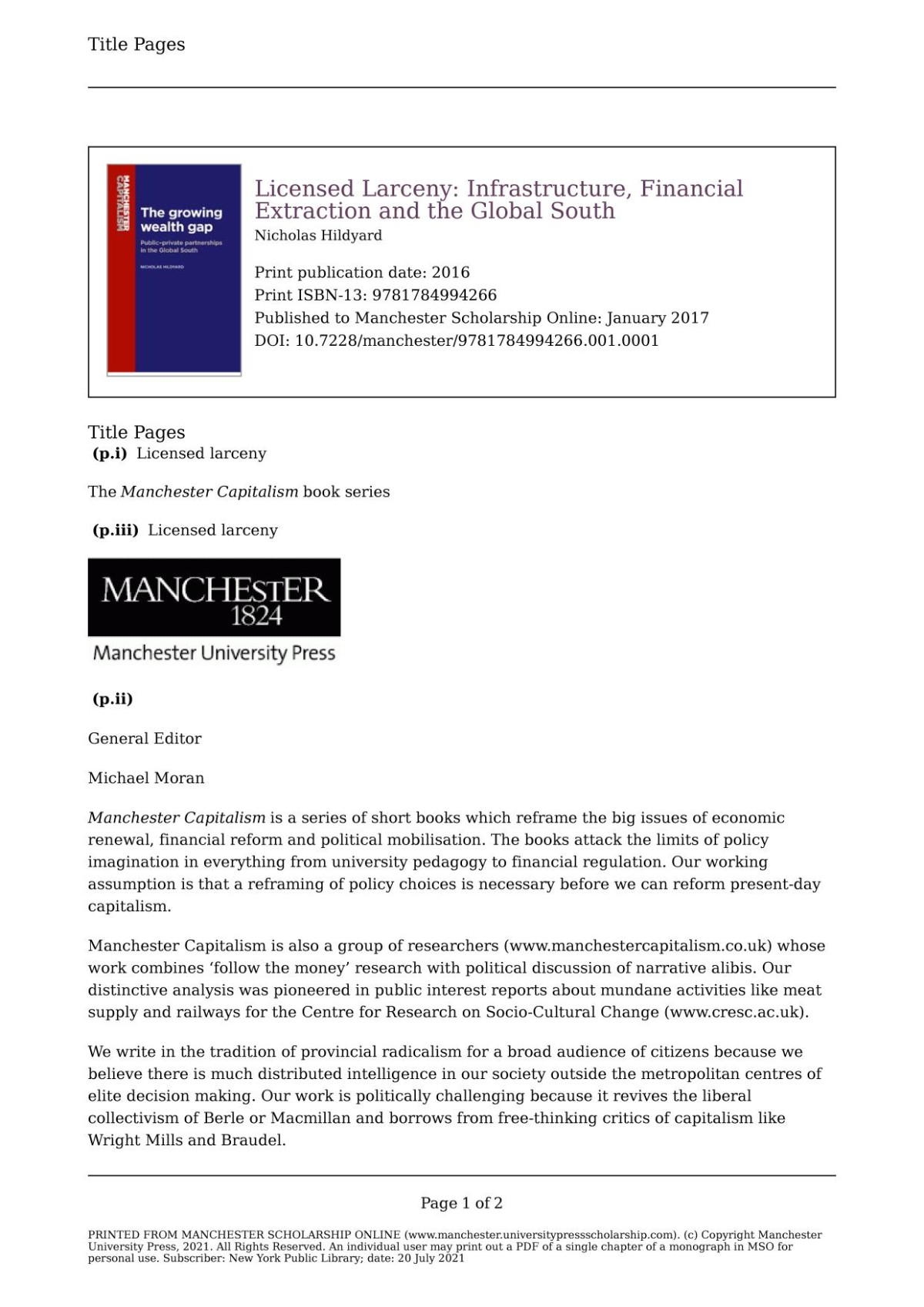 Licensed Larceny Infrastructure Financial Extraction And The Global South Nicholas Hildyard