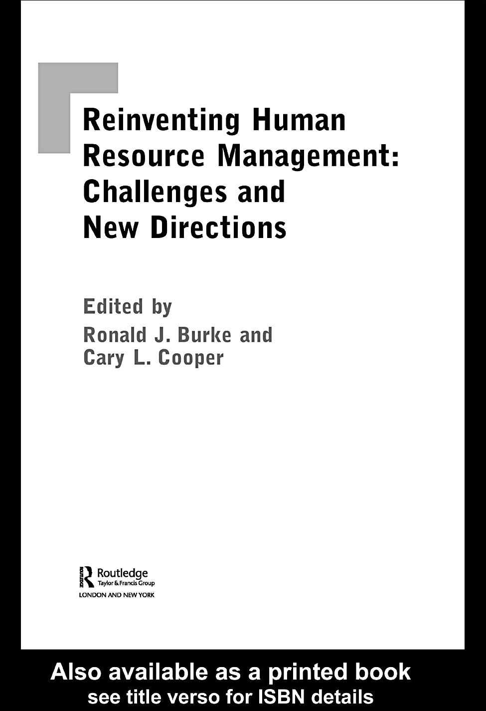 Reinventing Hrm Challenges And New Directions Ronald J Burke