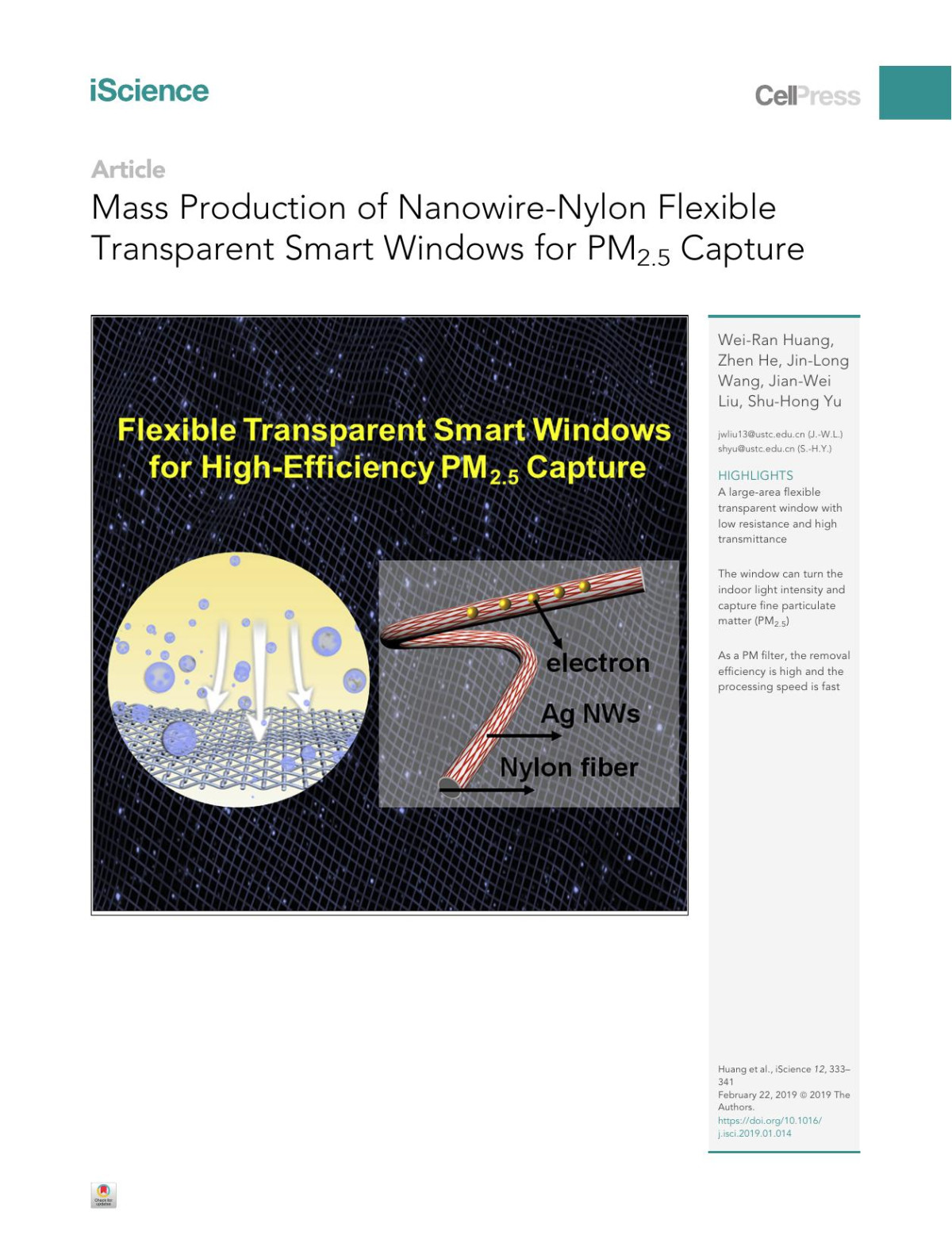 Mass Production Of Nanowirenylon Flexible Transparent Smart Windows For Pm25 Capture Weiran Huang