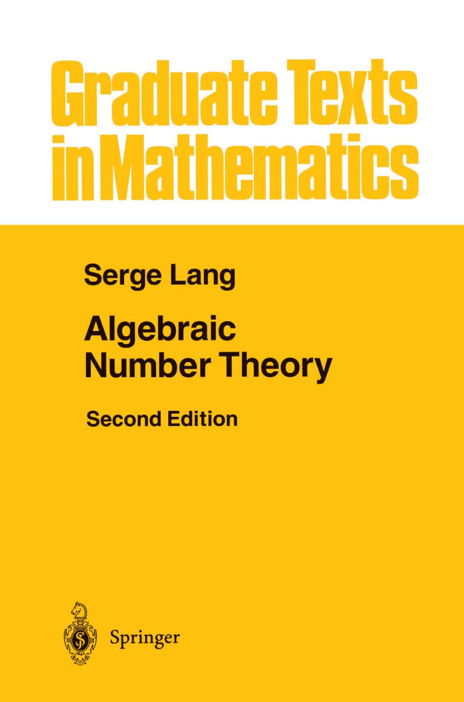 Algebraic Number Theory 2nd Edition Serge Lang