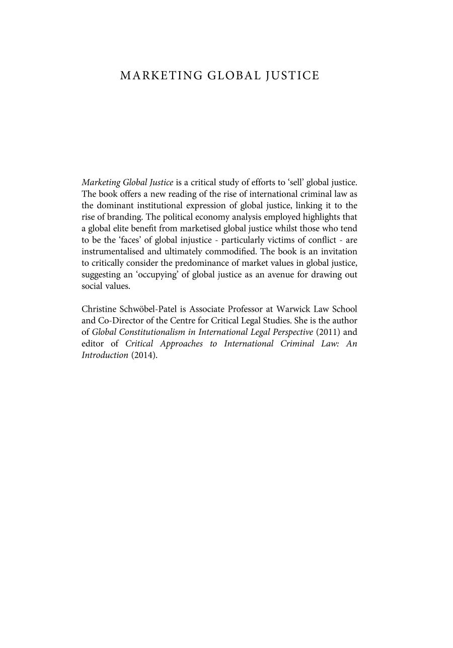 Marketing Global Justice The Political Economy Of International Criminal Law Christine Schwbelpatel