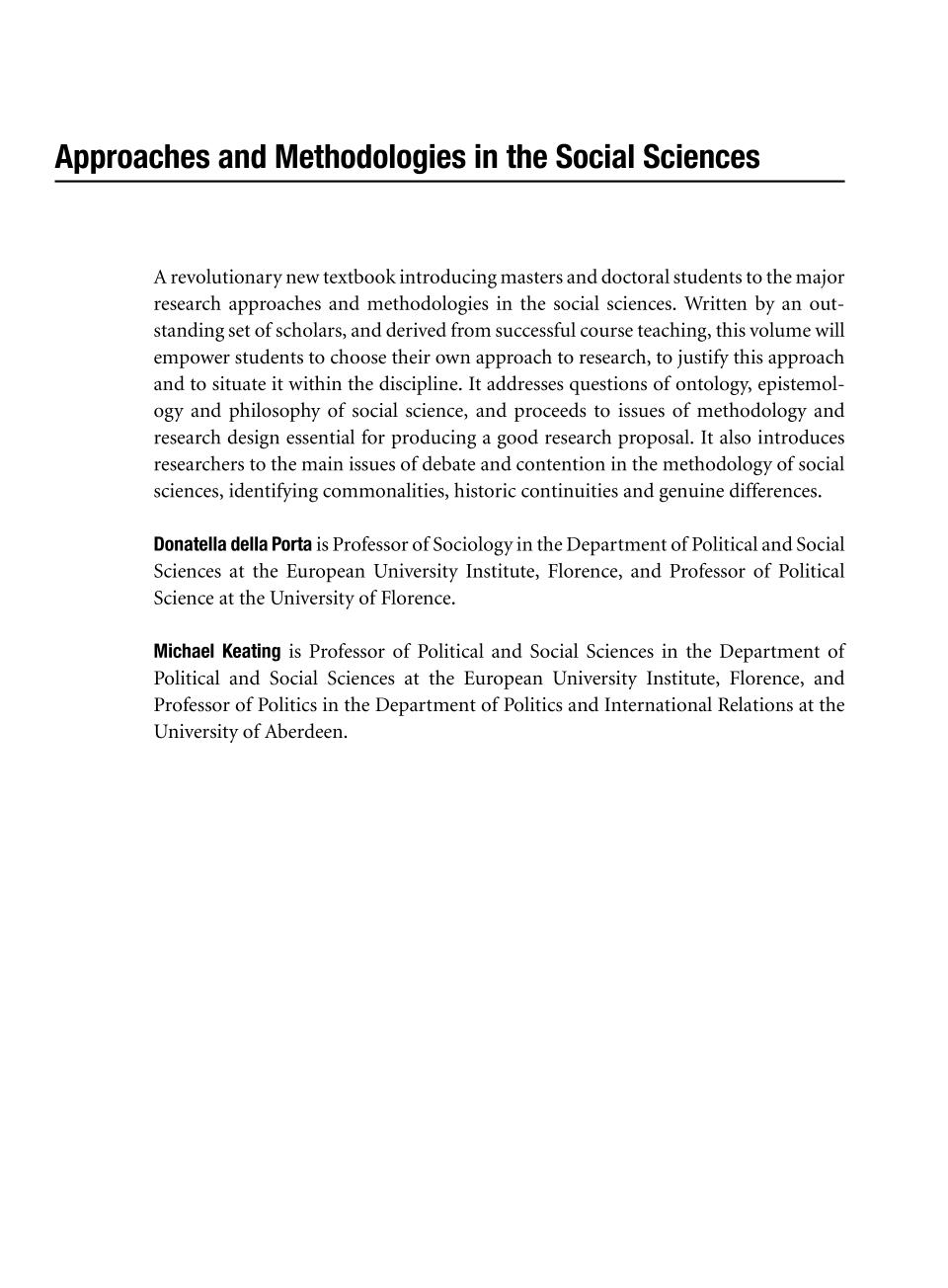 Approaches And Methodologies In The Social Sciences A Pluralist Perspective Della Porta