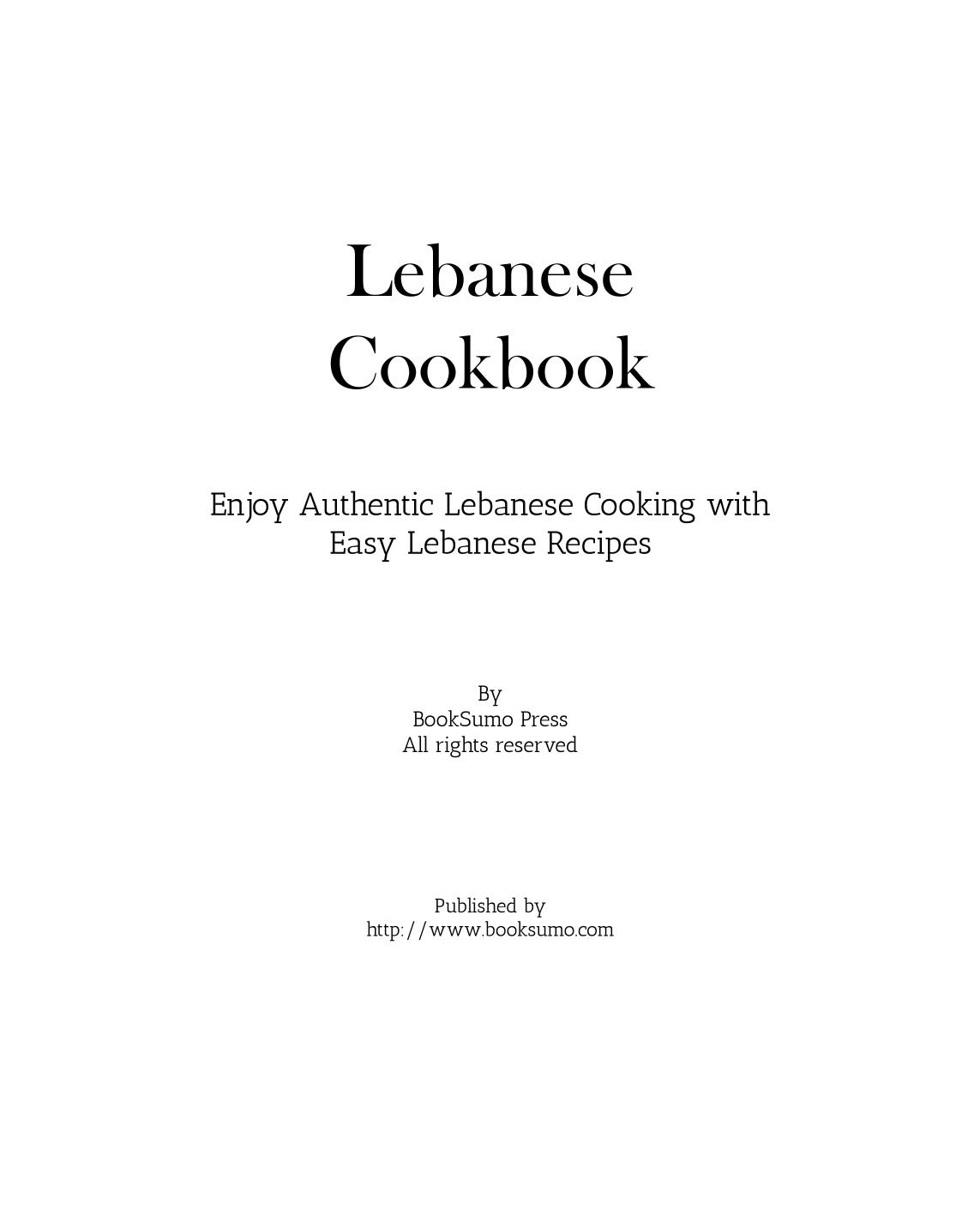 Lebanese Cookbook 2nd Booksumo Press