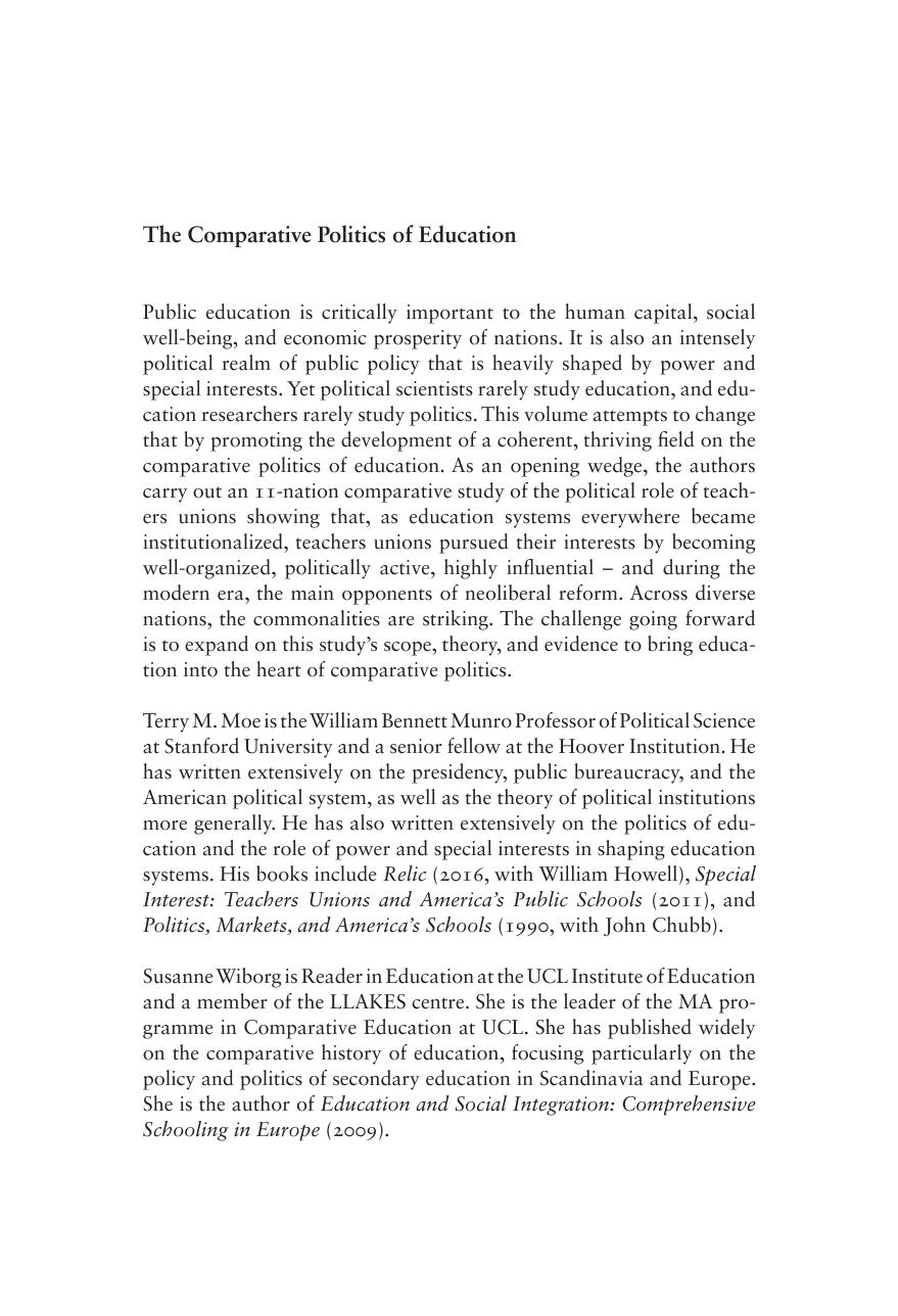 The Comparative Politics Of Education Teachers Unions And Education Systems Around The World Terry M Moe