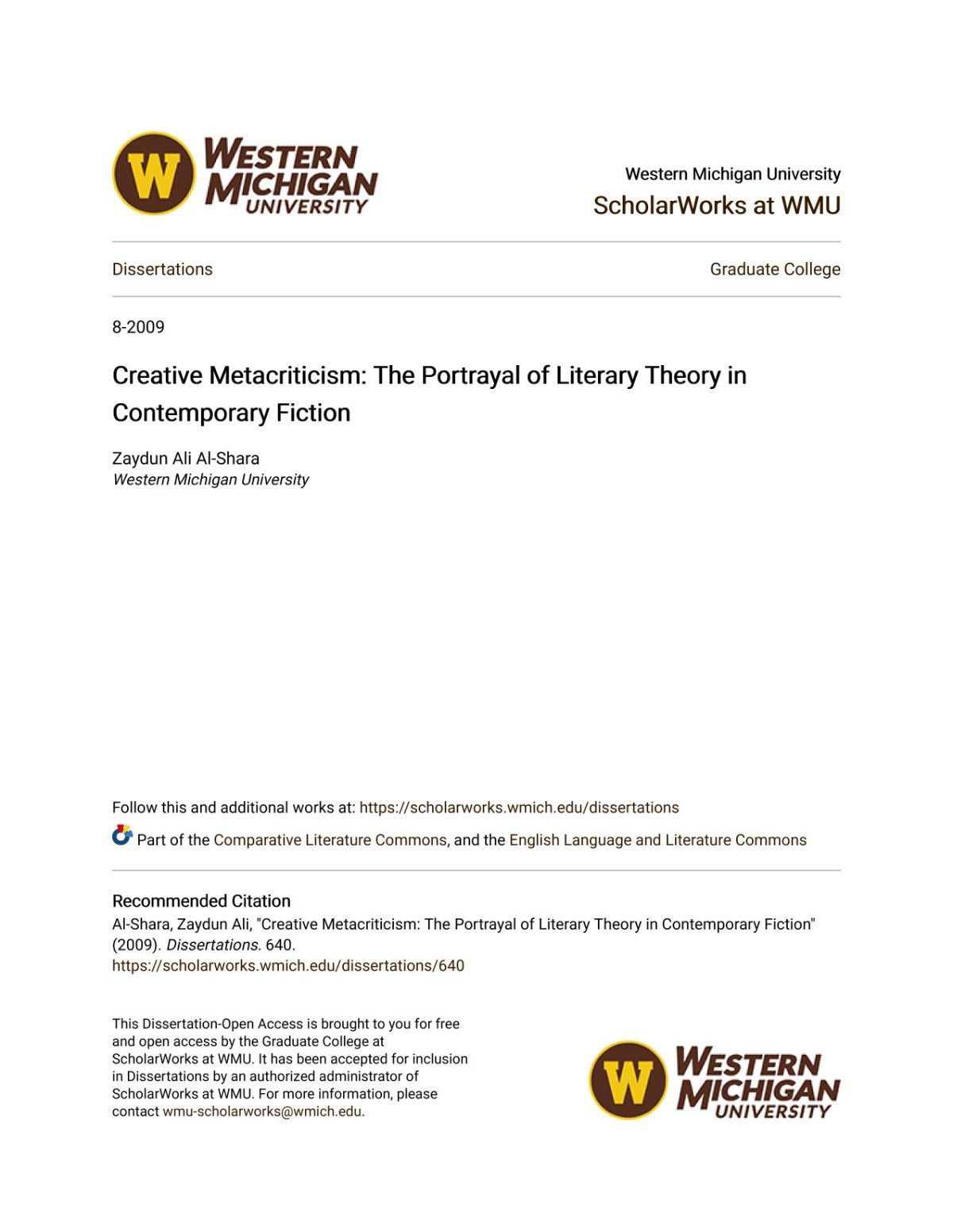 Creative Metacriticism The Portrayal Of Literary Theory In Contemporary Fiction 1st Edition Zaydun Ali Alshara