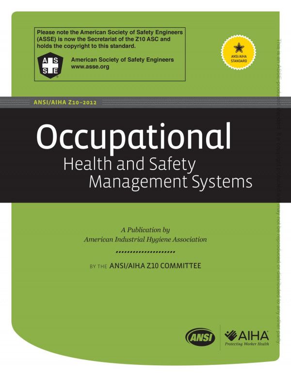 Ansiaiha Z102012 Occupational Health And Safety Management Systems Ansiaiha Z10 Committee