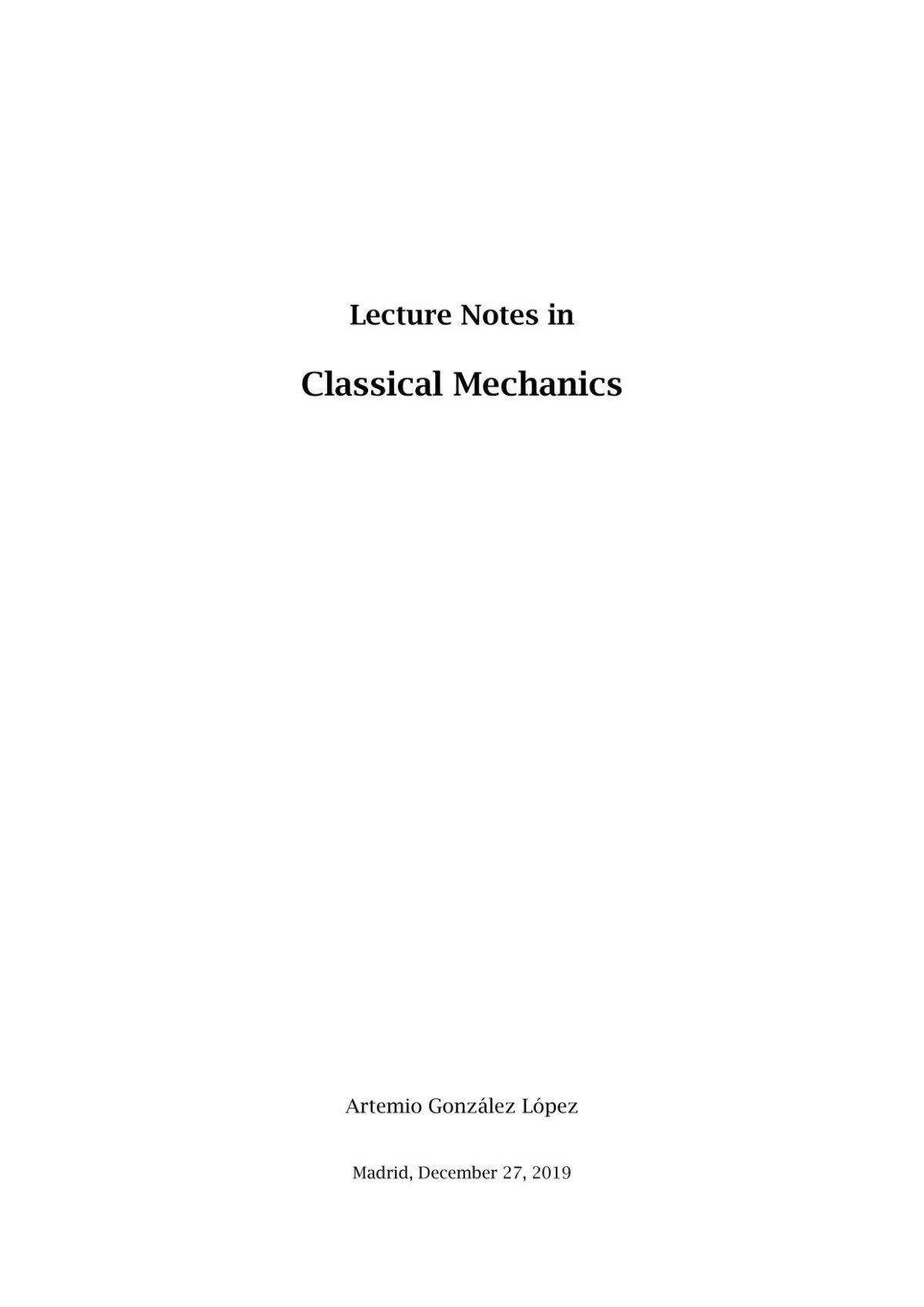 Lecture Notes In Classical Mechanics Artemio Gonzlez Lpez