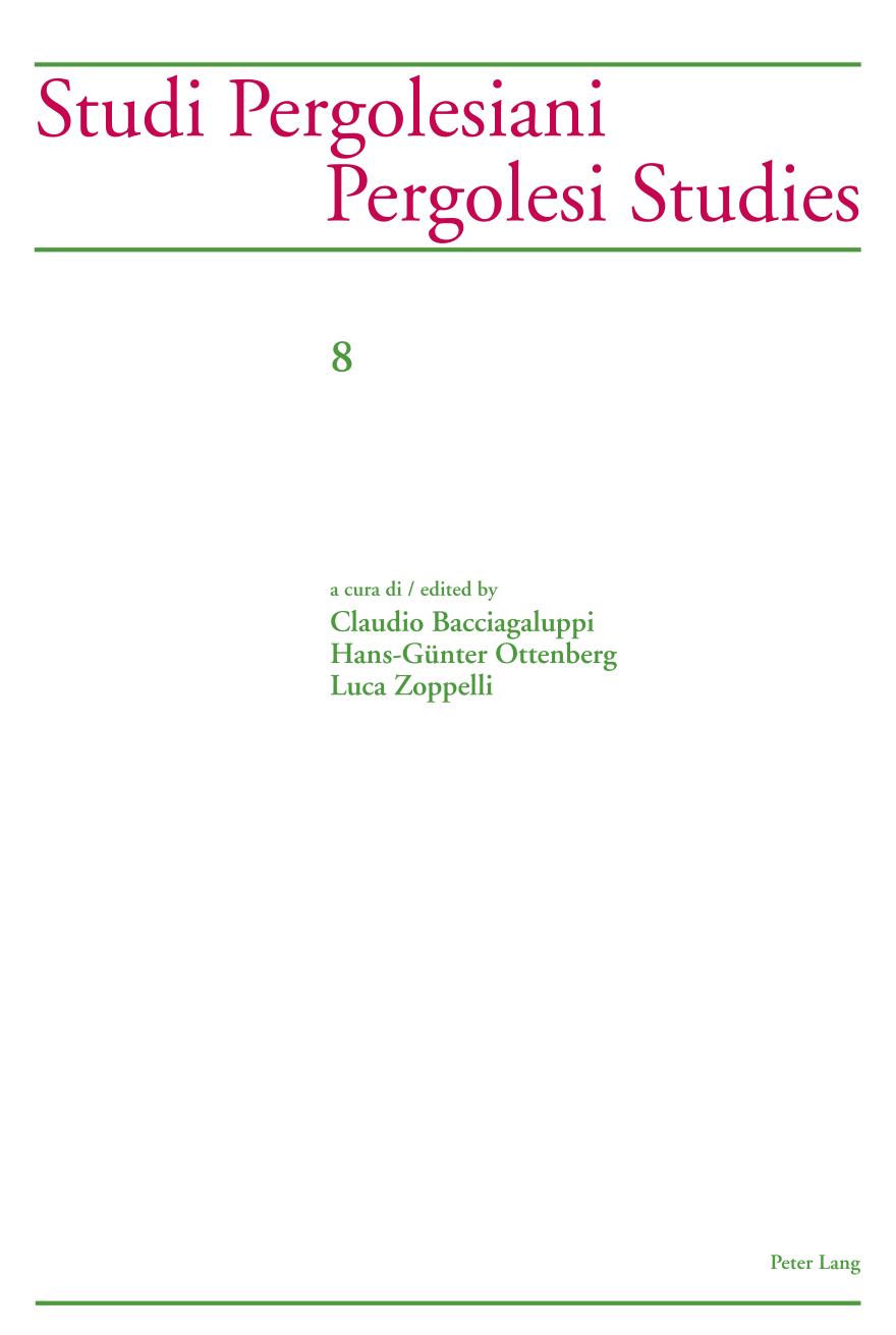 Studi Pergolesiani Pergolesi Studies New Claudio Bacciagaluppi