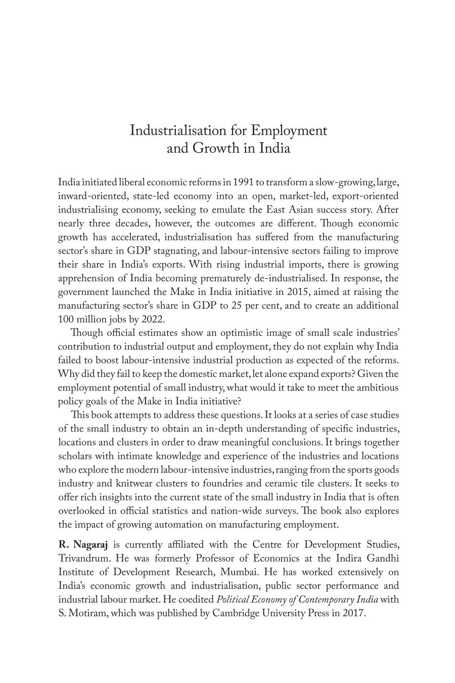 Industrialisation For Employment And Growth In India Lessons From Small Firm Clusters And Beyond R Nagaraj Ed