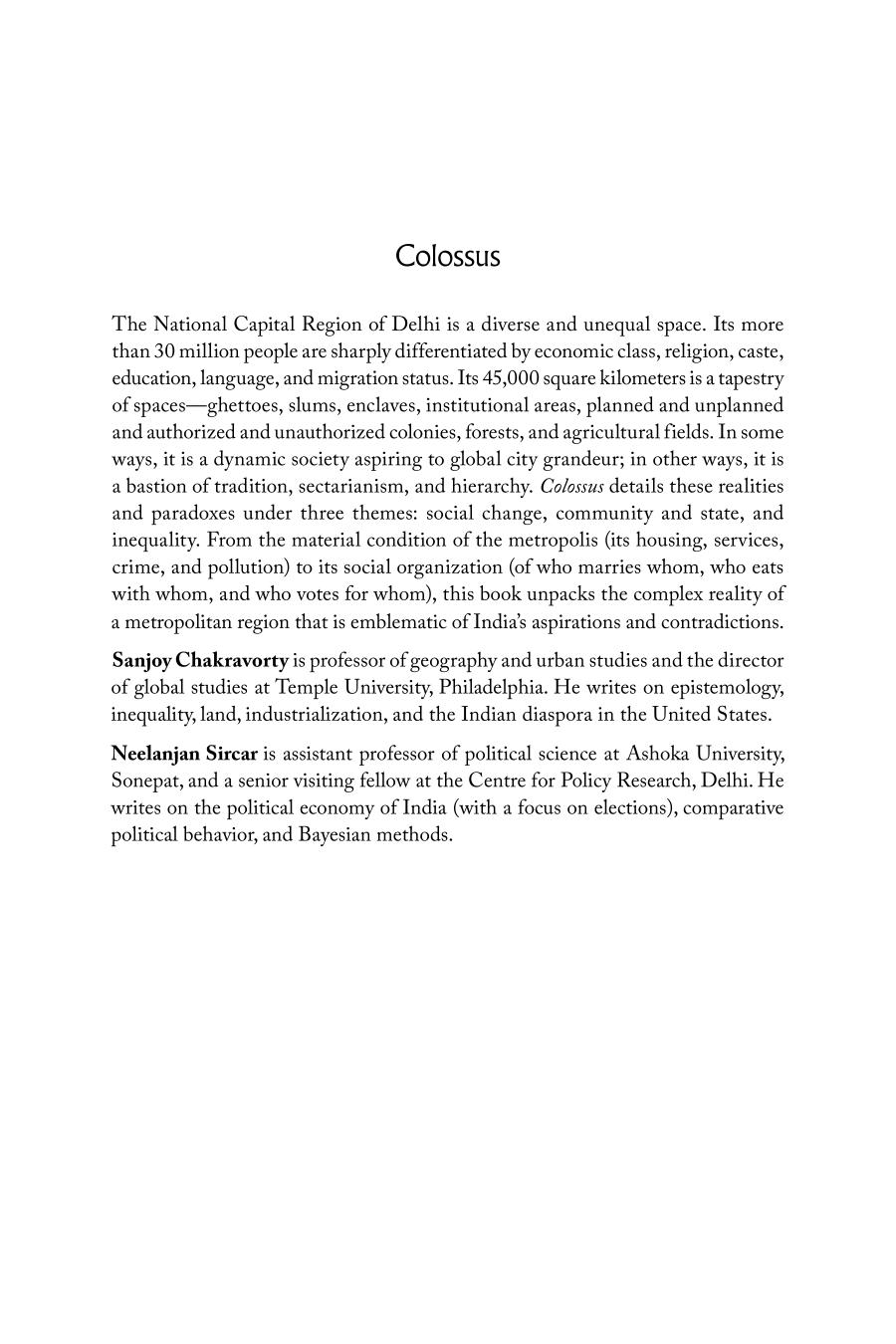Colossus The Anatomy Of Delhi Sanjoy Chakravorty And Neelanjan Sircar Eds
