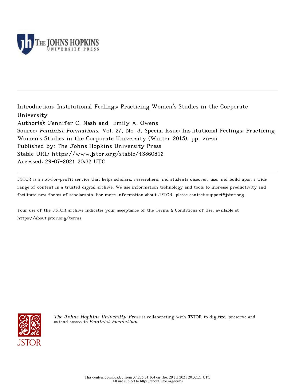 Institutional Feelings Practicing Womens Studies In The Corporate University Jennifer Christine Nash Editor
