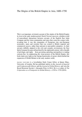 The Origins Of The British Empire In Asia 16001750 David Veevers
