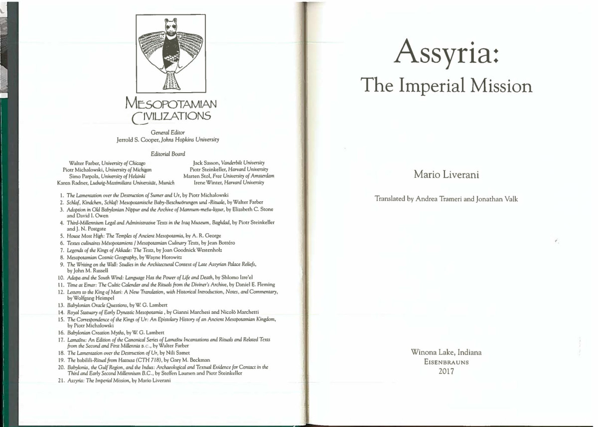 Assyria The Imperial Mission Mario Liverani