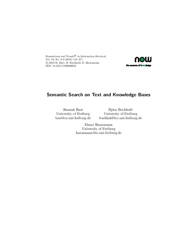 Semantic Search On Text And Knowledge Bases Elmar Haussmann Bjrn Buchhold Hannah Bast