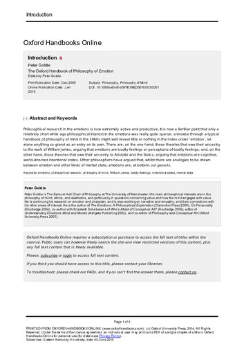 The Oxford Handbook Of Philosophy Of Emotion Peter Goldie