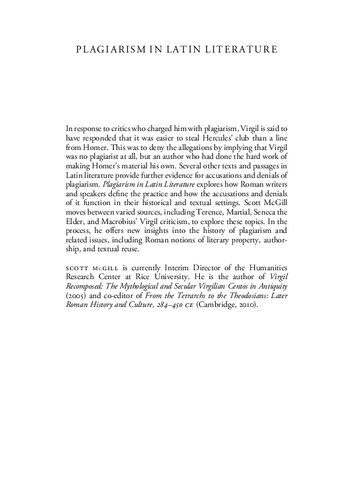 Plagiarism In Latin Literature Scott Mcgill