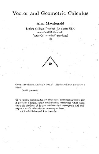 Vector And Geometric Calculus Geometric Algebra Calculus Alan Macdonald