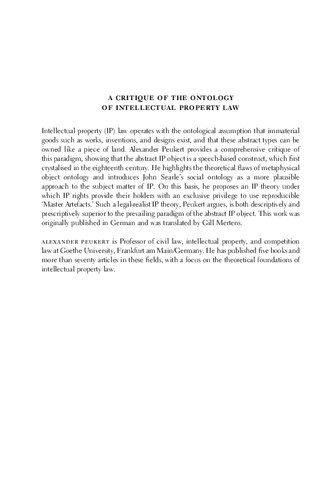 A Critique Of The Ontology Of Intellectual Property Law Alexander Peukert