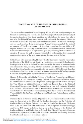 Transition And Coherence In Intellectual Property Law Essays In Honour Of Annette Kur Niklas Bruun Graeme B Dinwoodie Marianne Levin