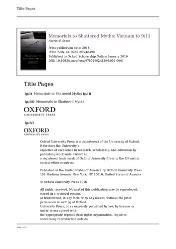 Memorials To Shattered Myths Vietnam To 911 Harriet F Senie