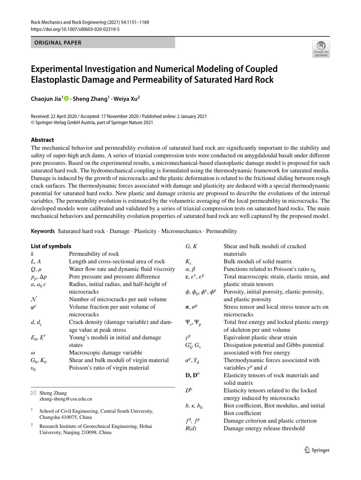 Experimental Investigation And Numerical Modeling Of Coupled Elastoplastic Damage And Permeability Of Saturated Hard Rock Chaojun Jia Sheng Zhang Weiya Xu