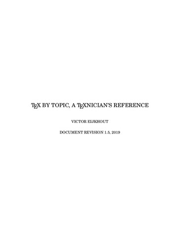 Tex By Topic A Texnicians Reference Revision 15 Victor Eijkhout