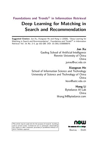 Deep Learning For Matching In Search And Recommendation Jun Xu
