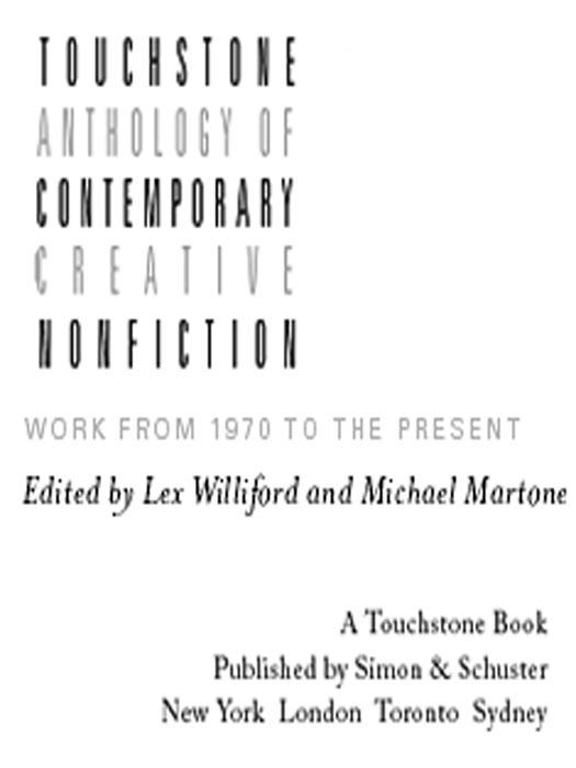 Touchstone Anthology Of Contemporary Creative Nonfiction Work From 1970 To The Present Williford Lex Martone Michael