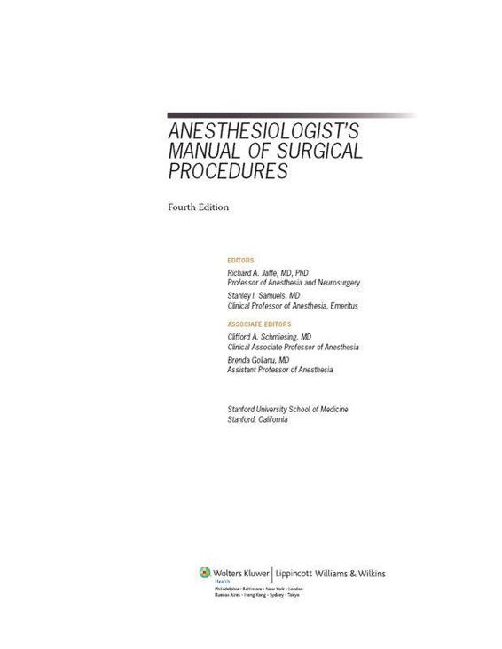 Anesthesiologists Manual Of Surgical Pr Jaffe Richard A