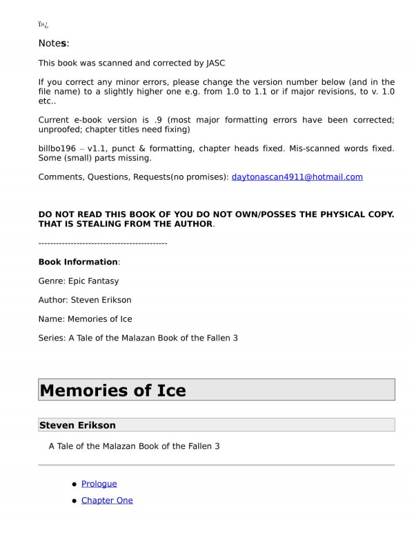 Memories Of Ice Book Three Of The Malazan Book Of The Fallen Erikson Steven