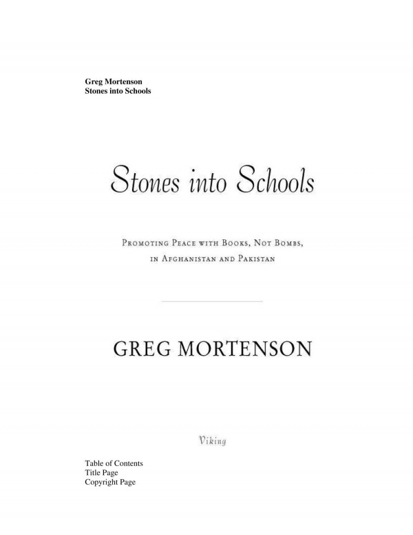 Stones Into Schools Mortenson Greg