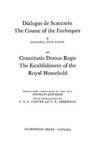 Dialogus De Scaccario And Constitutio Domus Regis The Dialogue Of The Exchequer And The Disposition Of The Kings Household Sd Church