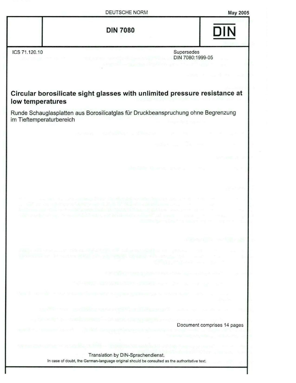 Din 7080 Circular Borosilicate Sight Glasses With Unlimited Pressure Resistance At Low Temperatures Technical Committee Fnca Aa 1