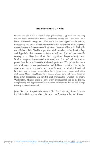 The Stupidity Of War American Foreign Policy And The Case For Complacency John Mueller