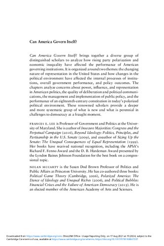 Can America Govern Itself Ssrc Anxieties Of Democracy Frances E Lee Editor