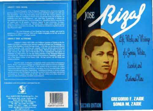 Jos Rizal Life Works And Writings Of A Genius Writer Scientist And National Hero Second Edition Gregorio F Zaide Sonia M Zaide