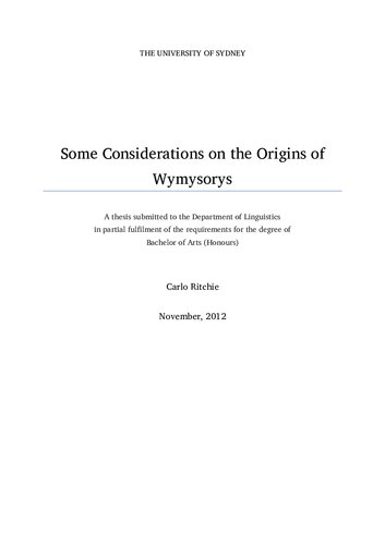 Some Considerations On The Origins Of Wymysorys 1st Carlo Ritchie