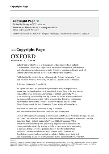 The Oxford Handbook Of Consequentialism Douglas W Portmore