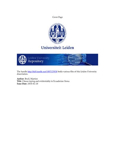 Clausetyping And Evidentiality In Ecuadorian Siona Proefschrift 1st Martine Bruil